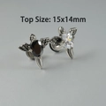 Wing-shaped stainless steel stud earrings with black and clear stones, 15x14mm size - NO 21
