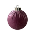 Dark purple fabric-covered Christmas ball ornament with silver cap and velvet texture - Purplish Red