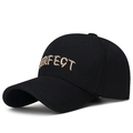 Black cotton baseball cap featuring 3D gold embroidery with the word PERFECT on front - Adjustable / Black