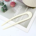 Minimalist cream white U-shaped hair pin for buns, smooth resin hair stick accessory - Glossy Off-White