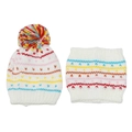 Set lavorato a maglia per bambini con berretto e sciarpa, strisce colorate e pompon - M (52-54cm) / Bianco