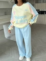 Ensemble jogging bicolore jaune et bleu clair avec lettrage et pantalon large - S / Bleu Ciel