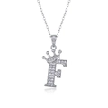 925 silver necklace with crown letter F pendant encrusted in sparkling moissanite stones - Letter F