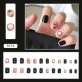 Glossy short square press-on nails featuring cute puppy and paw print designs - Cute Puppy - Black and Pink Contrast (R616)