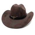 Distressed brown western cowboy hat with metal bull head buckle and studded black band - M(56-58cm) / Tie-Dye Coffee