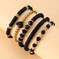 Set di cinque braccialetti elastici nero e oro con ciondolo a cuore e perline Heishi - Stile Cuore Nero (WG-0239)