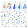 3D nail art stickers with colorful floral and leaf patterns style F610 for manicures - F610 (Bare Sheet)