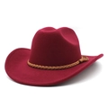 Dettaglio cappello cowboy in feltro rosso vino con fascia in pelle intrecciata - M (56-58cm) / Borgogna