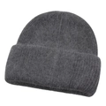 Winter plush knit wool beanie hat in dark grey with soft long-fiber textured finish - One Size / Dark Gray