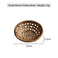 Small handwoven rattan hollow snack bowl in dark brown, lightweight 13g design - Rattan Hollow Bowl Small