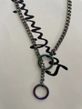 Iridescent Y-shaped stainless steel Cuban chain necklace with double ring charms - Multicolor Round 6mm 63cm