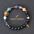 Solar system Sagittarius constellation beaded stone bracelet with golden zodiac charms - Sagittarius