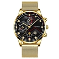 Men's business watch with black dial, gold stainless steel mesh band and calendar - Black Dial Gold Pointer Gold Case