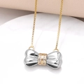 Zweifarbige Schleifen-Halskette mit Zirkonia-Mikropavé und goldener Boxkette für Damen - Schleife