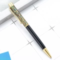 Creative black metal ballpoint pen featuring colorful glitter and 24k gold leaf details - Black with Gold Parts