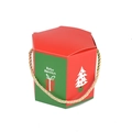 Hexagonal Christmas gift box in red and green with festive patterns and gold rope handle - XT98 Red Hexagon / Flat Shipping