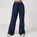 Pantalones deportivos holgados azul oscuro de cintura alta con rayas laterales blancas - S / Azul Marino