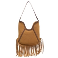 Bohemian camel tassel tote bag with studded details and sun embossing decoration - Tan