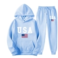 Survêtement bleu clair avec imprimé drapeau USA, sweat à capuche et jogging - Bleu Clair