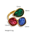 Three-stone open ring with emerald pear, ruby, and sapphire cushion-cut crystals - Multicolor Dark