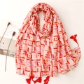Ethnic geometric shawl with red orange fringe for beach sun protection and casual wear - Red Orange & Pink Geometric Blocks (SL2208-013)