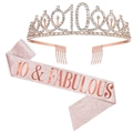 Set aus roségoldener Strasskrone und rosa Schärpe für den 10. Geburtstag von Mädchen - Roségold 10 & Fabulous Set