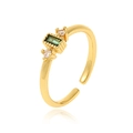 Verstellbarer goldener Ring mit grünem quadratischem Edelstein und Kristallen - J1046 (Quadratischer Grüner Edelstein)