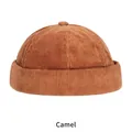 Camel corduroy miki hat with retro ribbed texture and brimless docker cap design - One Size (54-58cm) / Camel