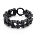 Pulsera para hombre de acero inoxidable negro mate estilo biker con calaveras grabadas - Negro