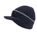 Navy blue winter knit visor beanie with cable texture and fleece lining for men - Navy Blue