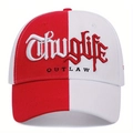 Gros plan détaillé de la broderie 3D Thuglife sur une casquette bicolore rouge et blanche - Réglable / Rouge Blanc