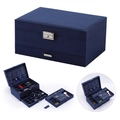 Dark blue velvet jewelry box with metal lock and multi-layer storage compartments - Blue / 24*17*11cm