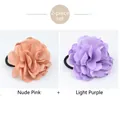 Fabric flower hair scrunchie set in nude pink and light purple with elastic bands - Nude Pink + Light Purple (2PCS Set)