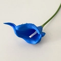 Single vibrant blue PU calla lily artificial flower with green stem for home decor - Royal Blue with White Core