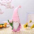 Pink tulip gnome plush doll for Mother's Day and home decor shown in a spring setting - Pink