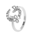 Silver open ring with three sparkling crystal butterflies and micro-pave cubic zirconia - Silver Bowknot Style (8322)