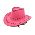 Detail of hot pink cowboy hat featuring black cross-stitch and metal ventilation eyelets - Rose Red