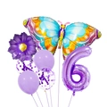Lila Schmetterling Party Ballon Set mit Nummer 6 Folienballon und Konfetti-Latex - Lila Nummer 6
