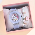 Set orologio luminoso con unicorno in silicone e bracciale con confezione rosa - Orologio Viola + Braccialetto