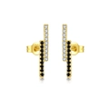Elegant S925 silver gold-plated bar stud earrings with black and white zircon stones - 925 Silver / Gold Black & White Patchwork (MME790-1)