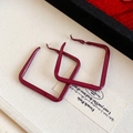 Close-up of wine red square geometric earrings with a matte spray-painted metal finish - 57mm Square Style (1#)