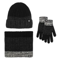 Winter set with black and grey wool knit hat, neck warmer, and touch screen gloves - One Size / Knit Hat, Scarf and Gloves Set / Black