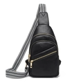 Bolso de hombro vintage de cuero PU negro con cremalleras doradas y correa tejida ancha - Negro