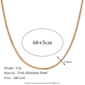 Minimalist 18K gold plated stainless steel 2mm twist chain necklace 60+5cm length - 1.8mm S Chain-Gold Necklace-60cm+5cm