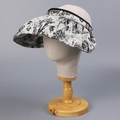 Détail de l'imprimé Toile de Jouy sur un chapeau de soleil à large bord pour une protection élégante - M(56-58cm) / Beige