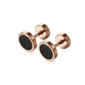 Minimalist pair of rose gold and black round stud earrings with smooth finish - Rose Gold Color Black Enamel