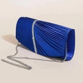 Detail of royal blue pleated satin evening clutch with sparkling rhinestone crystal strap - Royal Blue