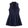 Mouwloze marineblauwe jurk in preppy-stijl met matrozenkraag en geplooide rok - XS / Donkerblauw