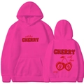 Sweat à capuche rose fuchsia avec imprimé cerise et cordon de serrage réglable - Rose rouge