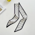 Elegant black and white floral pattern long twilly silk scarf for hair or bag - Argyle Small Floral Black